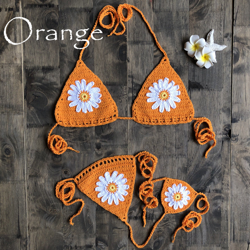 Vacation Split Swimsuit Hand-Woven Daisy Pattern Beach Bikini Bella Mia